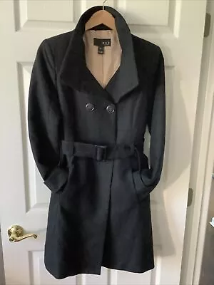 Womens Black Double Breasted Lined Coat W Belt MNG By MANGO SIze Small • $48.70