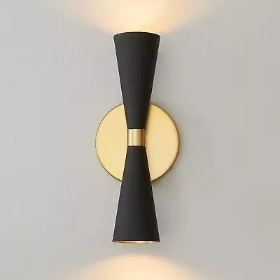 Wall Sconce Italian Cone Mid Century Lamps Lighting Wall Fixture Two Bulb Black • $68.99