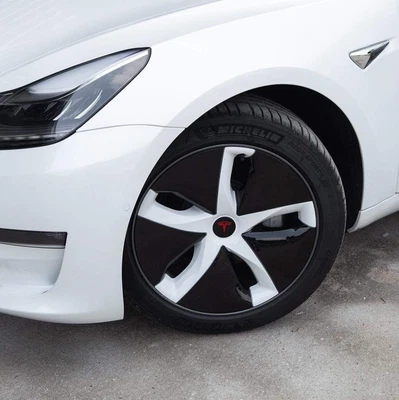 $299.99 • Buy TESLA MODEL 3 - Custom 18  Hubcap - Reverse TUXEDO Black & White - (Set Of 4)