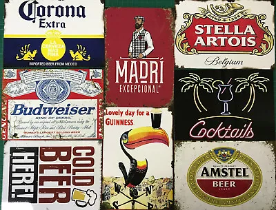 Printed Metal Signs Drinks Lager Champagne Beer Cider Gin Wine Alcohol A45 Art • £6.49