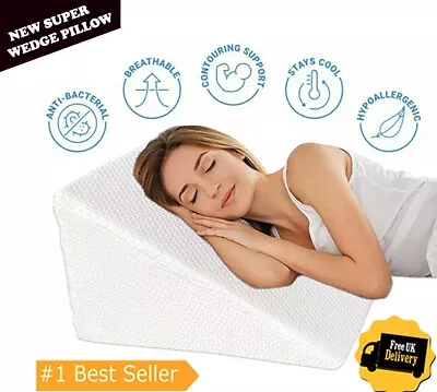 Large Acid Reflux Flex Support Super Bed Wedge Pillow With Removeable Cover • £16.19