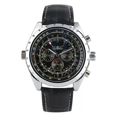 JARAGAR Mens Automatic Wristwatch Mechanical Army Leather Multifunction Watches • £26.39