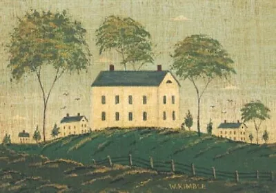 Warren Kimble American Folk Art Forest Green Wood Frame House Print 5.5  X 7.25  • $19