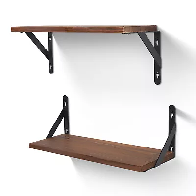 2x Wooden Floating Shelves Wall Mounted Display Storage Decor Rustic Home Office • £14.99