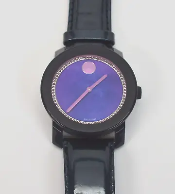 Ladies MOVADO BOLD Purple Watercolor Dial Blue Leather Ladies Wristwatch • $350