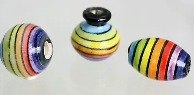 £2.99 • Buy Rainbow Design Hand Painted Peruvian Ceramic Beads  Lots  X 4 Mix 
