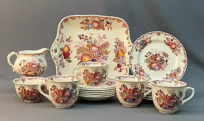 Mason's FRUIT BASKET Red Multicolor Partial Dessert Service Cake Plate Cream/Sug • $199.99