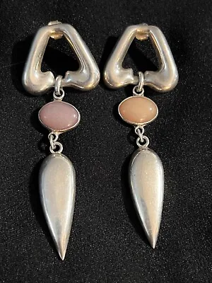 Vintage Taxco Mexico Sterling  Silver Pink Quartz Chandelier Earrings From 1960 • $75