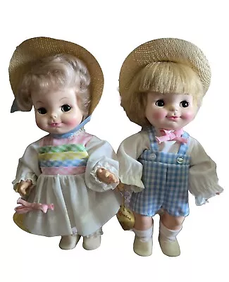 Vintage Effanbee Half Pint Twins Pastel Boy & Girl 11  Dolls 1966 • $110