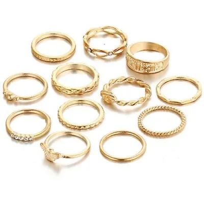 £2.75 • Buy 12Pcs/Set Women Boho Gold Plated Finger Ring Crystal Knuckle Rings Jewelry GA