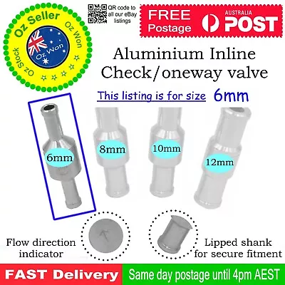 $5.95 • Buy 6mm One Way Non Return Check Valve Air Fuel Petrol Diesel Oil Vacuum Aluminium