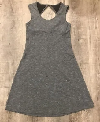 Prana Calico Sleeveless Open Back Athletic Dress Gray Built-in Bra Women's XS • $17.90