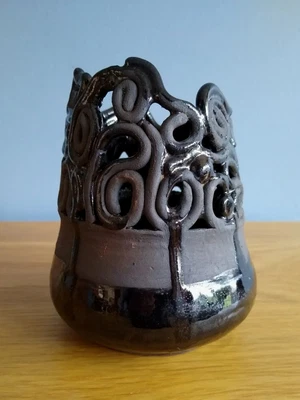 £3.85 • Buy Unusual Studio Pottery Vase Grey Black Semi Glazed Spiral Design Ornament Decor