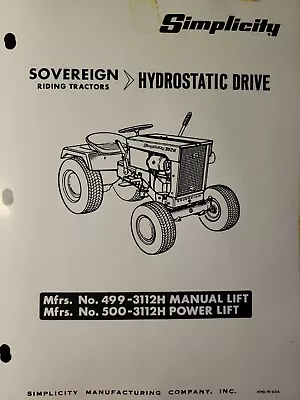 $127.51 • Buy Simplicity Sovereign 3112H Garden Tractor & Implements Owner & Parts Manual 499