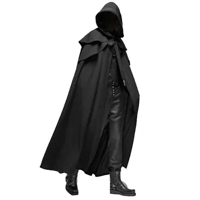 Gothic Men's Long Hooded Cloak Medieval Warrior Cloak Costume Cloak 3 Colors • £33.59