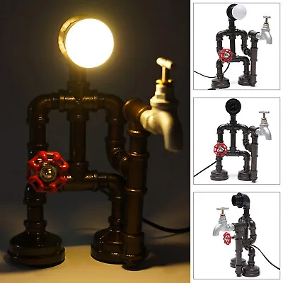 Industrial Robot Steampunk Iron Pipe Desk Table Lamp Retro Vintage Light Decor • $39