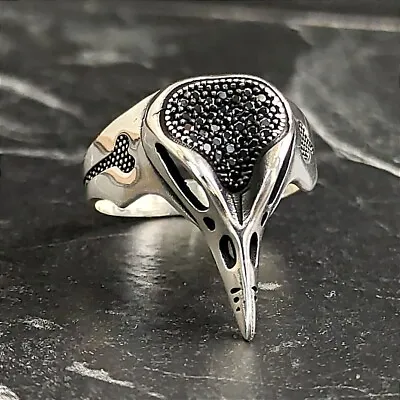 Silver Mythology Viking Raven Skull Ring Vegvisir Raven Ring Crow Skull Nordic • $50