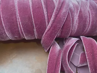 Stretch 5/8  Velvet Elastic Ribbon Rose Pink 1yd Made In Switzerland • $5.99