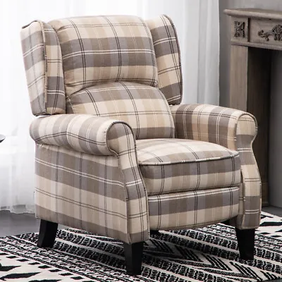 Manual Wing Back Fireside Check Fabric Recliner Armchair Sofa Lounge Chair Seat • £229.95