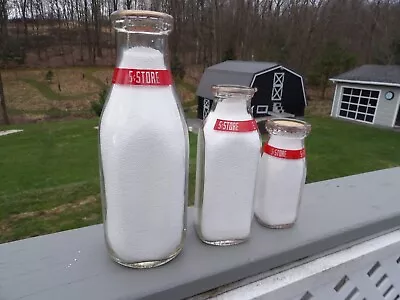 1948 Lot Of 3 Johnstown Milk Bottle Exchange PA Red Paint 5 Cent Store Bottles • $18.95