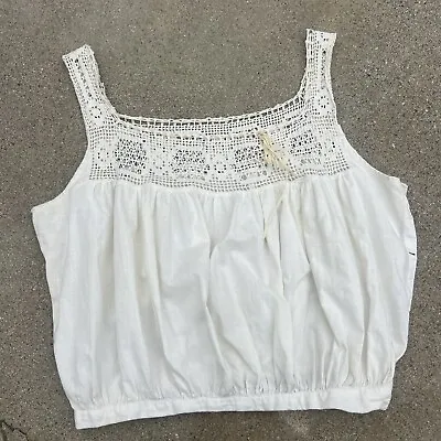 Antique Edwardian White Cotton Crochet Lace Bodice Dress Blouse Ribbon Vintage • $120