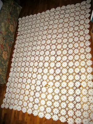 Vintage Crocheted Bedspread/tablecloth Off White Approx 67  X 87  • $12.95