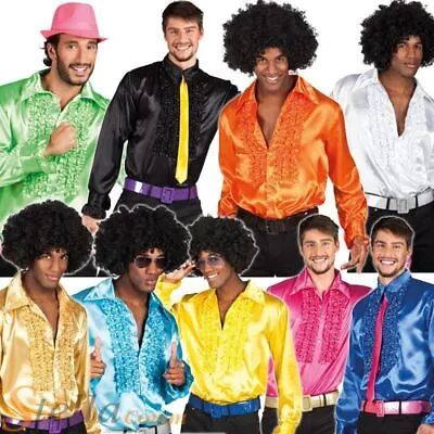 Adult Mens Disco Ruffle Shirts Frilly 1970s 70s Fancy Dress Costume • £17.99