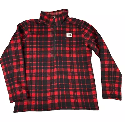 The North Face Buffalo Plaid Fleece 1/2 Zip Pullover Jacket Mens Large Black Red • $25.88