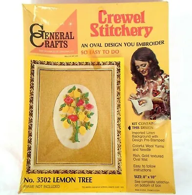 Lemon Tree Crewel Stitchery Kit General Crafts Linen 1972 Vintage Mid Century • $15.98