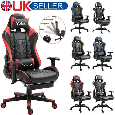 Height Adjustable Recliner Swivel Ergonomic Office PC Gaming Chair With Footrest • £32.98
