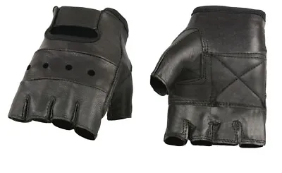 Black Leather FINGERLESS Gloves Gel Palm Motorcycle Biker Driving Riding Work • $10.90