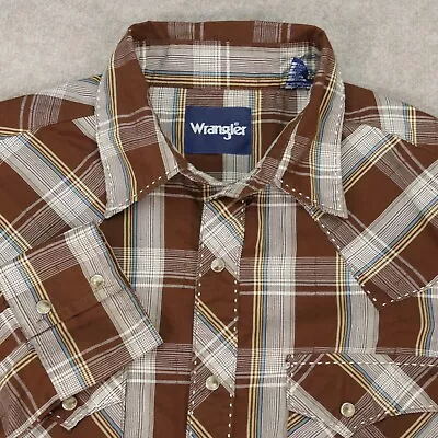 Wrangler Pearl Snap Shirt Mens Medium Plaid Brown Long Sleeve • $18.89