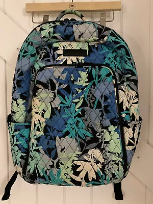 Vera Bradley CAMOFLORAL Blue Black Turquoise Floral Laptop Quilted BACKPACK • $34.99