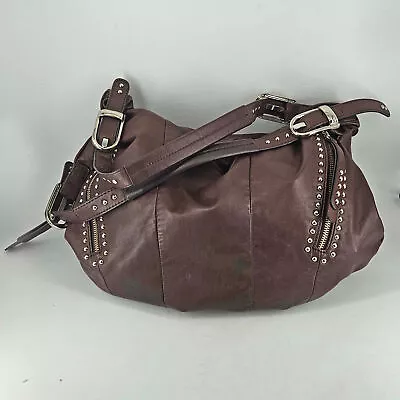 B MAKOWSKY Brown Leather Studded Shoulder Bag Hobo Handbag Purse • $48