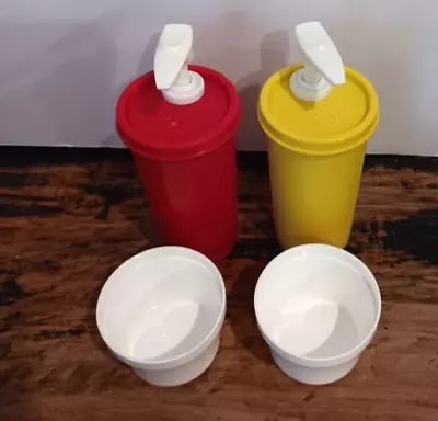 Vintage Tupperware Ketchup And Mustard Pump Dispensers 1329 & Lids 871 Complete • $17.99