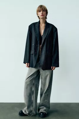 ZARA OVERSIZED PINSTRIPE BLAZER XS-S (Black) • $89.95