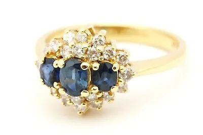 SFS 18k Yellow Gold 1.50ctw Blue Sapphire Diamond Ring Vintage Size 6.75 4.79g • $490.90