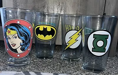 DC Comics Pint Glass 4 Set Batman Wonder Woman Flash Green Lantern • $40