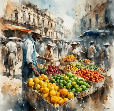 Original Artwork On Canvas Havana Market 16x16 • $59.99