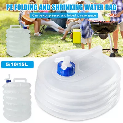 5-15L Collapsible Water Container With Tap Portable Water Storage For Hiking • £6.59