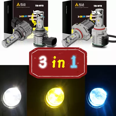 3-Color Triple Color Switchback LED Fog Light Bulbs H16 9006 9145 White Yellow B • $34.98