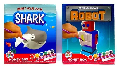 Paint Your Own Shark Or Robot Money Box Kids Gifts UK • £8.99