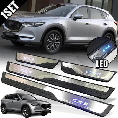 Scuff Plate Sill Door Step Chrome Black LED Cover For Mazda CX-5 KF SUV 2018-22 • $86.90