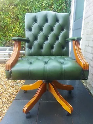 Gainsborough Style Green Leather Office Adjustable Chair Used • £399