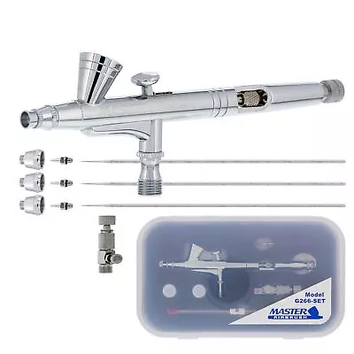 3 Tip MASTER G266 Dual-Action AIRBRUSH PRO SET KIT Auto Paint Nail Tattoo Hobby • $39.99