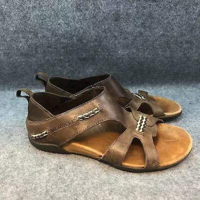 Merrell Womens Flaxen Brown Leather Slip On Ankle Strap Sandals Sz 6 *READ* • $29.50