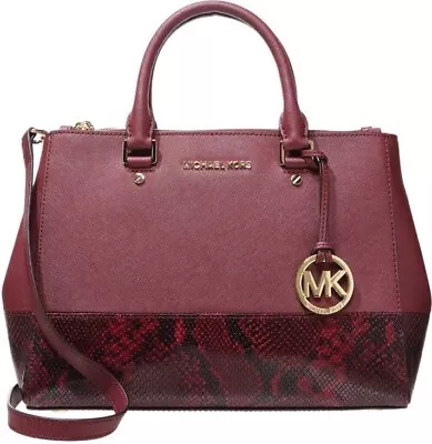 Michael Kors Handbag Purse Maroon Burgundy Leather Snakeskin • $14.99