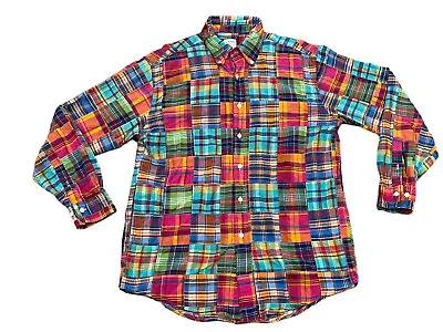 Brooks Brothers Shirt Mens Medium Plaid Button Up Patchwork Patch Madras • $40