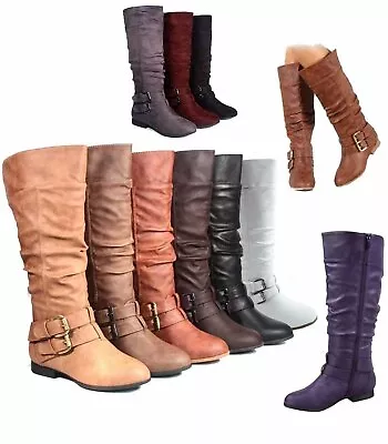 $30.59 • Buy Women's Fashion Low Flat Heel Mid-Calf  Knee High Riding Boot Shoes Size 5 -11