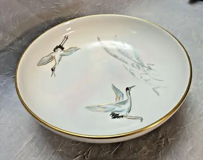JPL Limoges 3-Footed Handpainted Cranes Gold Trimmed Bowl By Artist Ruth Matthey • $39.99